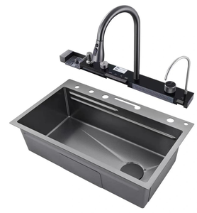 Modern popüler büyük tek Slot İşlevli lavabo Anti-Scratch LED fincan yıkayıcı ile dijital ekran şelale mutfak lavabo - Product Image 1