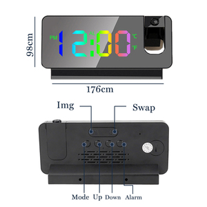 เครื่องฉายเพดานนาฬิกาปลุกอิเล็กทรอนิกส์แบบดิจิตอล LED พร้อม180เวลาฉายที่หมุนได้ USB ตั้งโต๊ะห้องนอนปิดเสียงข้างเตียง