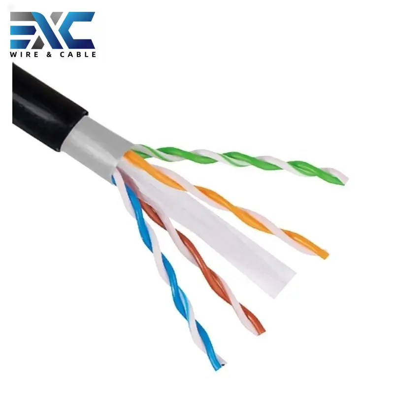 كابلات الاتصالات الخارجية EXC Cat6 مقاومة للماء 305M UV مقاومة للضوء فوق البنفسجي cat6 UTP CCA 24awg