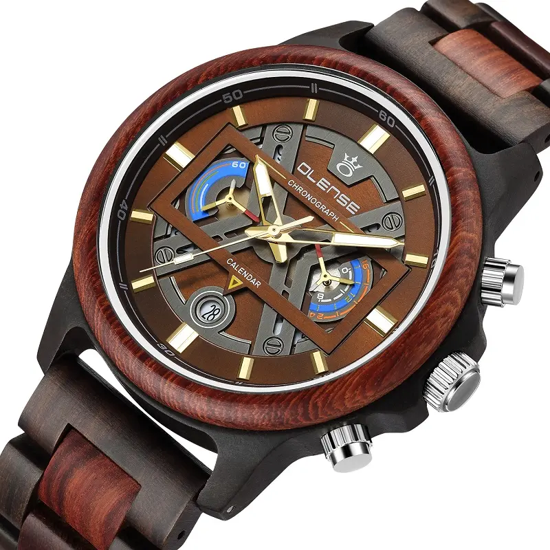 Montre-bracelet de sport de luxe pour hommes, cadeaux de marque supérieure, chronographe, montre à Quartz, montres en bois