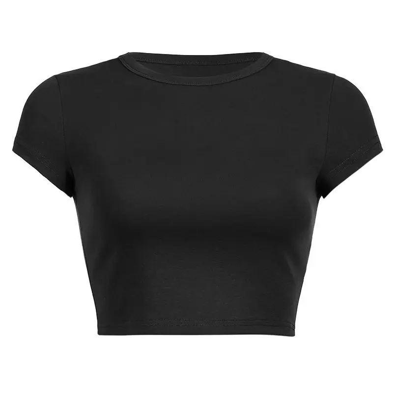 Camiseta feminina de algodão liso em branco para bebês, blusa top crop casual de verão com logotipo personalizado