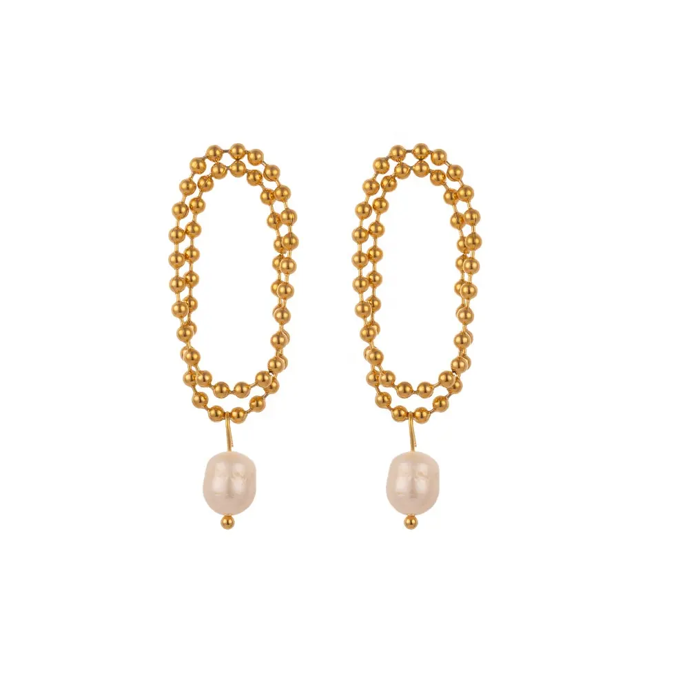 Nuevos pendientes creativos de gota de perla de cuentas de oro de doble capa para mujer, joyería de regalo, Pendientes colgantes de perlas Vintage elegantes para mujer