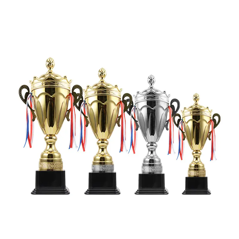 Trofeo de Metal grande con logotipo personalizado, copa de corona de Metal personalizada para competición deportiva, venta al por mayor de fábrica China