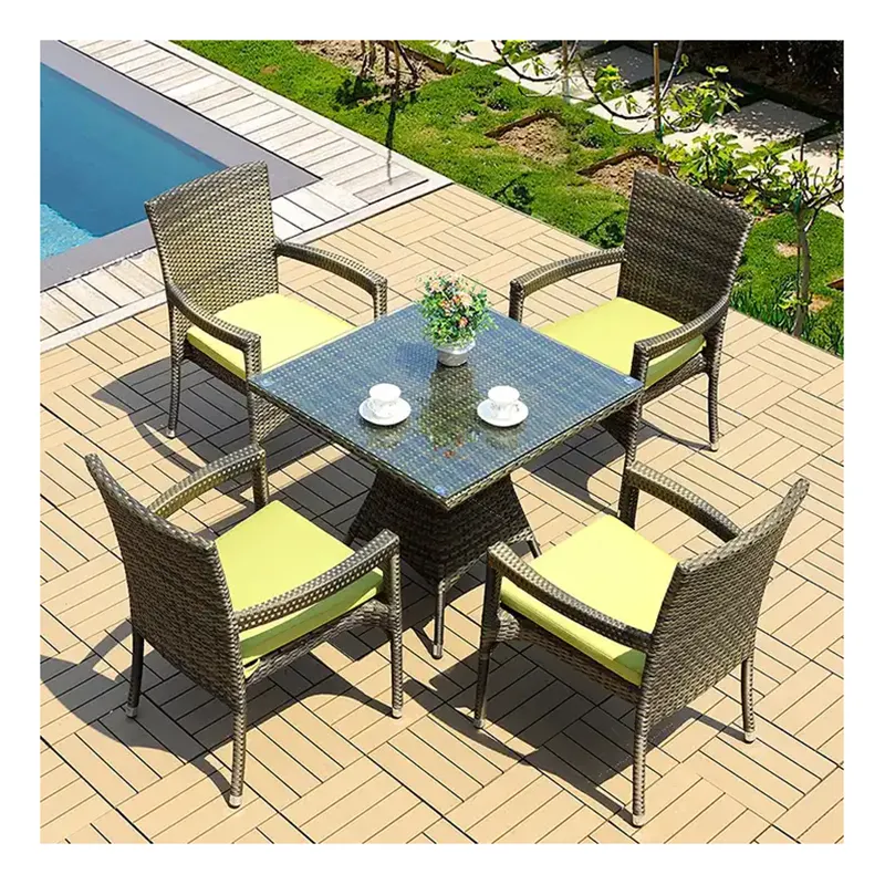 Cheap Outdoor Rattan Conversation Furniture Set Garden Wicker Small Dining Table and Chair with Umbrella