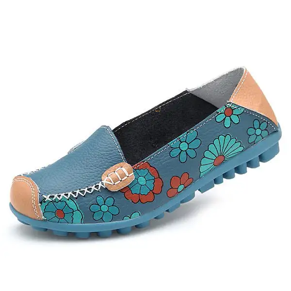 Mocasines de cuero elegante con flores de gran tamaño y alta calidad, mocasines nupciales, suela blanda, Ballet, punta redonda, zapatos planos para mujer