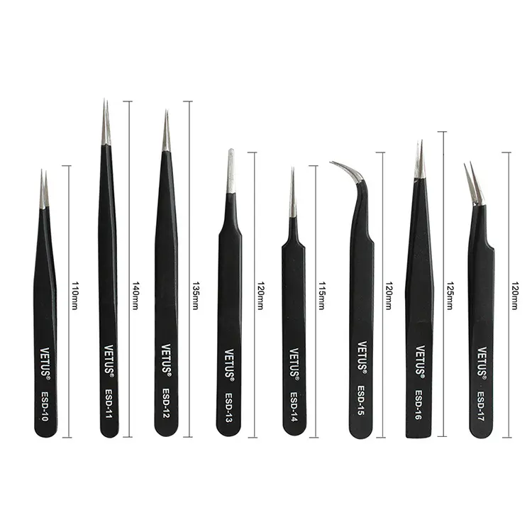 1.5mm vetus swiss anti static esd tweezers set non esd 13 tweezers esd-13 vetus rainbo vetus esd tweezers