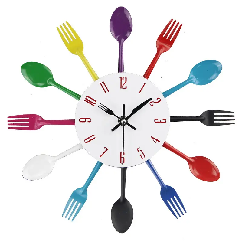 Horloge de cuisine électrique décorative personnalisée fantaisie silencieuse en métal art moderne coloré pour la maison