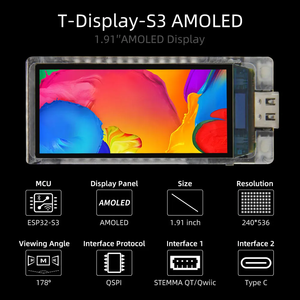 T-Display-S3 AMOLED ESP32-S3ディスプレイ開発ボードRM67162Arduino用1.91インチAMOLEDスクリーンWIFIワイヤレスモジュール - Product Image 4