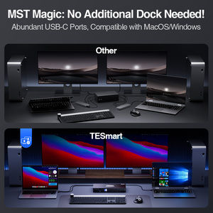 TESmart çift monitör USB-C KVM yerleştirme istasyonu kiti 4K60Hz MST 2 dizüstü bilgisayarlar için EDID & 2 adet USB 3.0 4x2 KVM anahtarları - Product Image 4