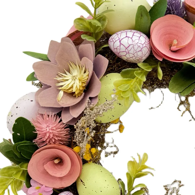 2024 nuevo diseño decoración de huevo de Pascua 14 "Rosa cURL primavera corona puerta colgante decoración flores decorativas coronas y plantas