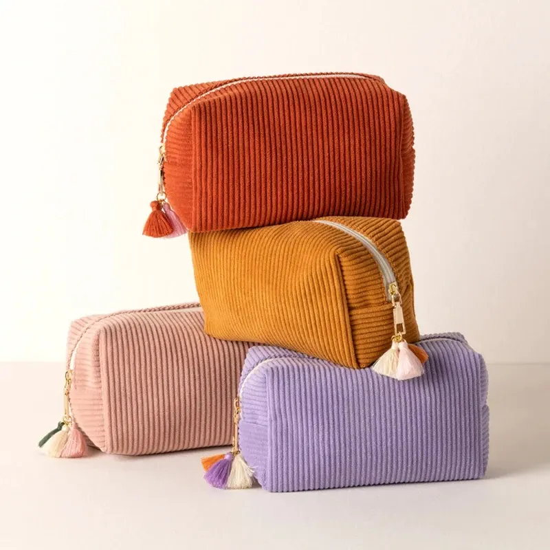 Tùy chỉnh vải to sợi Túi mỹ phẩm với tua Phụ Nữ Món quà du lịch trang điểm Zip Pouch túi vệ sinh cá nhân