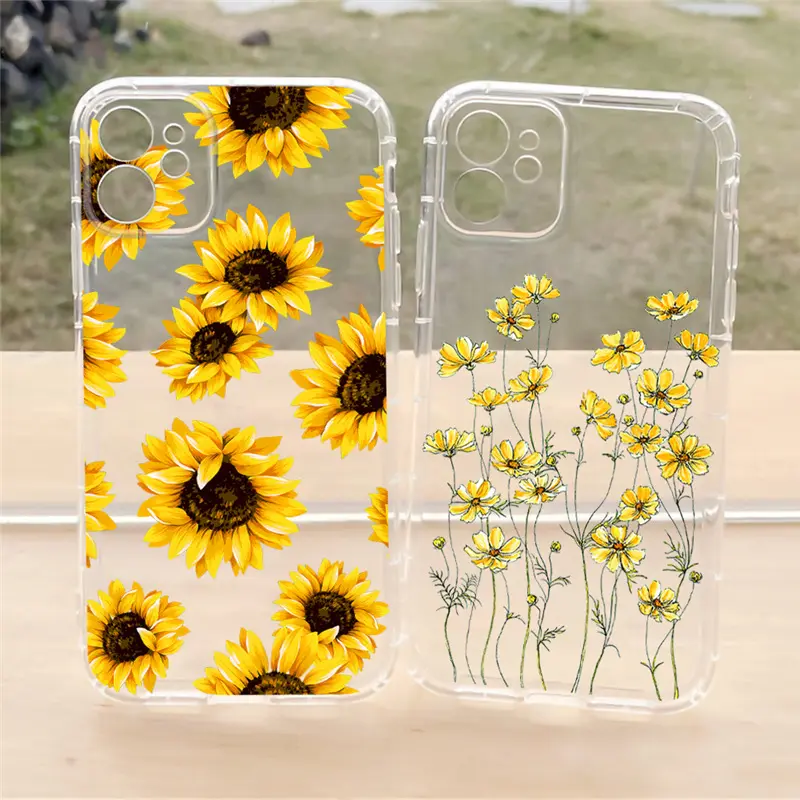 Custom relief painting flower phone case for iphone 13 12 11 pro 7 8 plus SE clear case soft TPU cell phone cover