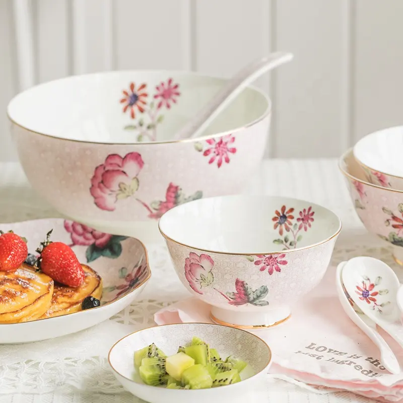 Europäisches Geschirr Bone China Haushalt Keramik Geschirr und Geschirr Set ins Netz rot frisch und kreativ American Dinner Bowl Set
