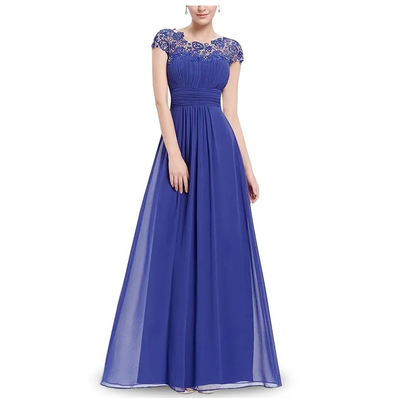 Personalizado 2023 colores Vintage encaje bordado gasa Maxi vestido poliéster novia últimos vestidos de dama de honor para mujer boda