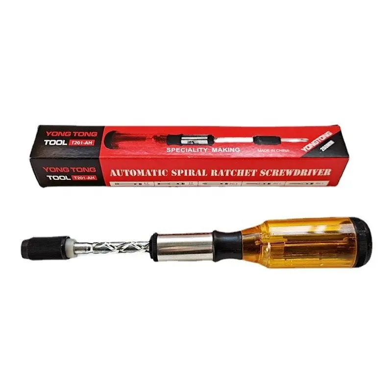 Factory price Semi-automatic Detachable Head Wood Handle Spiral Ratchet Screwdriver with Bits