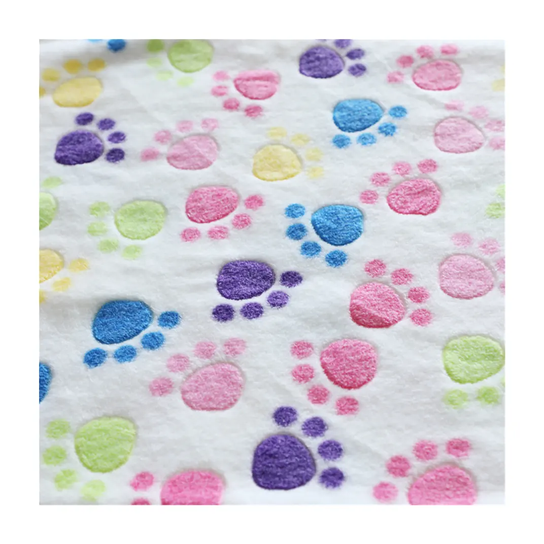 Custom Printed Cute Dog Paw Design Plain Dyed Coral Soft 100% Polyester Flannel Fleece Fabric