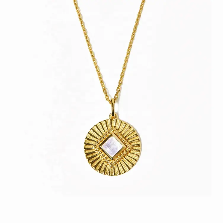 Collier en argent Sterling 925 pour femmes, bijoux en pierre Semi précieuse, pendentif Sunray, lune, offre spéciale
