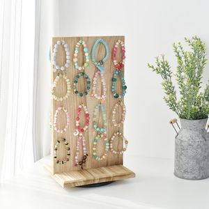 Holz rotierende kleine Einzelhandel Arbeits platte Boutique Ohrring halter Schmuck Display Stand Holz mit 32 Haken