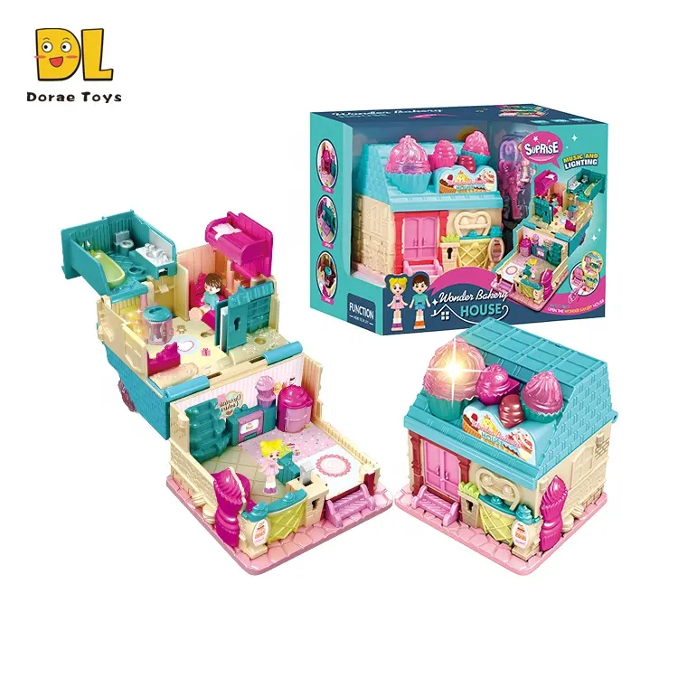 Mini Bakery Store With Micro Dolls & Accessories Cute Mini House Play set With Lighting And Music