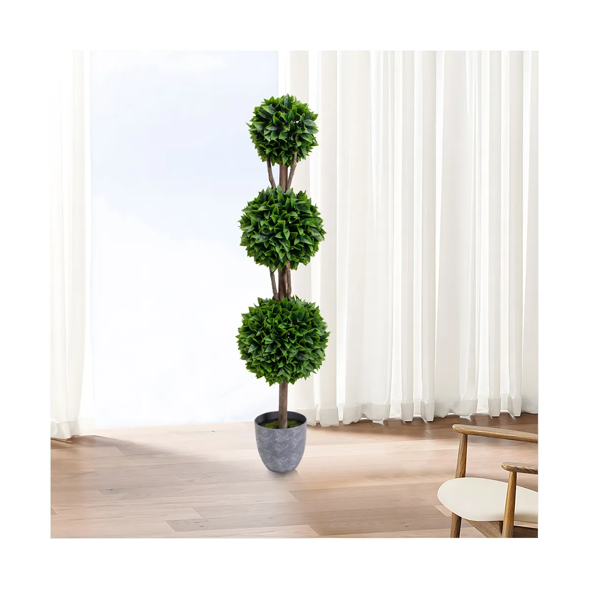 PZ-1-148 Lifelike Outdoor Faux Ornamental Potted Plant Faked Topiary Silk Green Foliage Triple Ball Tree para Decor Jardim Interior