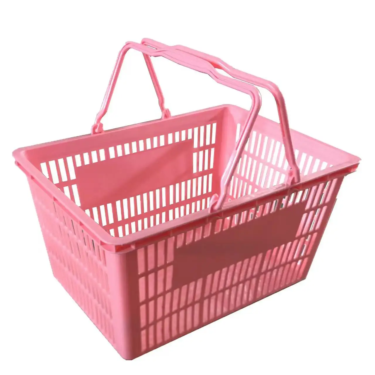 Cestino della spesa in plastica rifornita in plastica rossa blu verde cestino della spesa in PP per supermercato cestino impilabile rosa di alta qualità