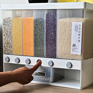 Dispensador de arroz de grano de comida, caja de almacenamiento sellada montada en la pared, contenedor para arroz Creal, gran capacidad, 6 cuadrículas - Product Image 5