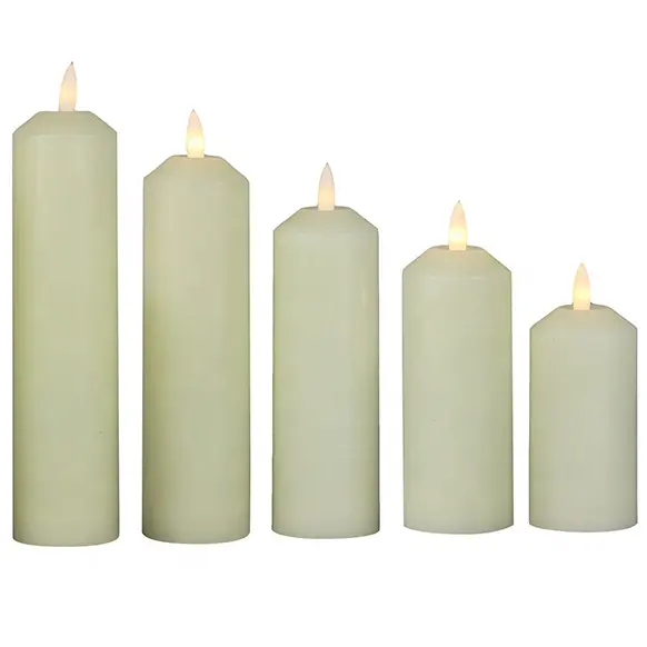 Wedding Decor Battery Operated Paraffin Wax Amber Flicker 3D Real Flame Slim Pillar Flameless LED Candle For Home Decoration