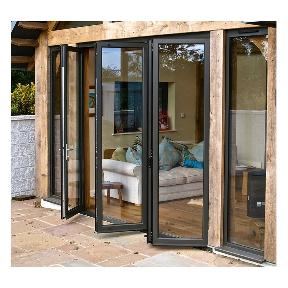 CBMmart Porta dobrável de vidro de alumínio para portas exteriores de pátio Porta dobrável bi com vidro duplo