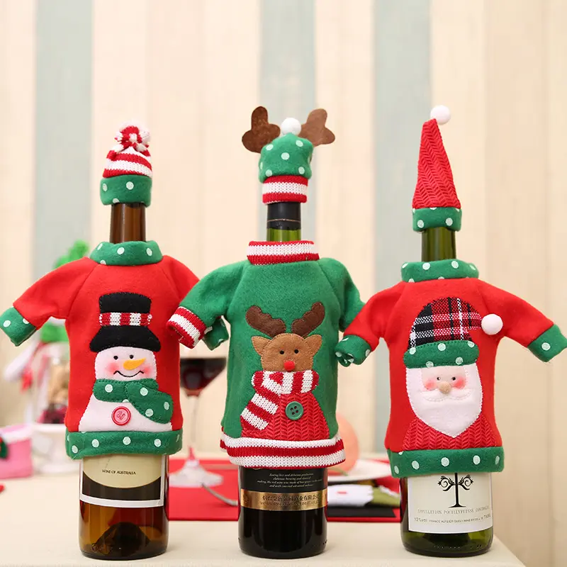 मेरी क्रिसमस आभूषण क्रिसमस उपहार जाली शराब की बोतल कवर खिलौना घर सजावट क्रिसमस सजावट की आपूर्ति