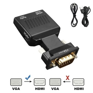 Convertor <strong>VGA</strong> <strong>Input</strong> <strong>to</strong> HDMI <strong>Output</strong> Adapter Adaptor With Micro USB Power Audio Cable Converter - Black