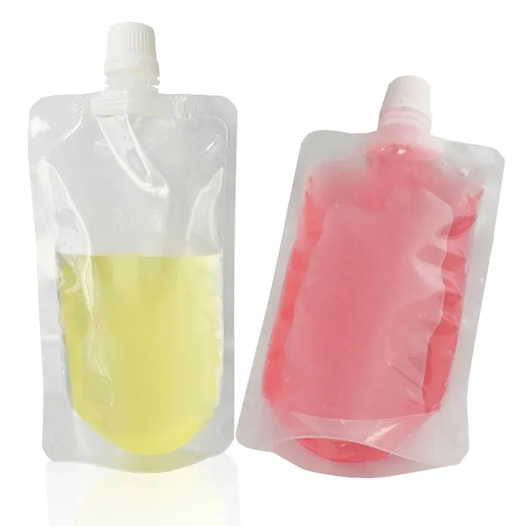 In Stock and Custom Clear Plastic Reusable Liquid Drink Packaging Spout Flask Pouches Bags