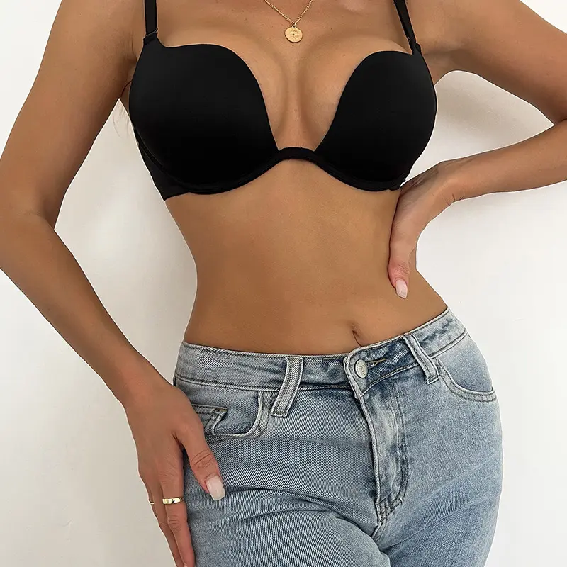 French Women's Sexy Underwear Breathable Quick Dry Bra Thin Straps Underwire Big Chest Fashionable Collapsed Breast Look