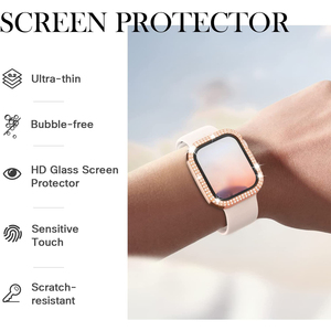 Diamond Cover Case+Bling Bumper Screen Protector Tempered Glass for <strong>Apple</strong> Watch Case 45 41 44 40 42 38mm IWatch 7 3 <strong>4</strong> 5 6 <strong>Se</strong> - Product Image 5