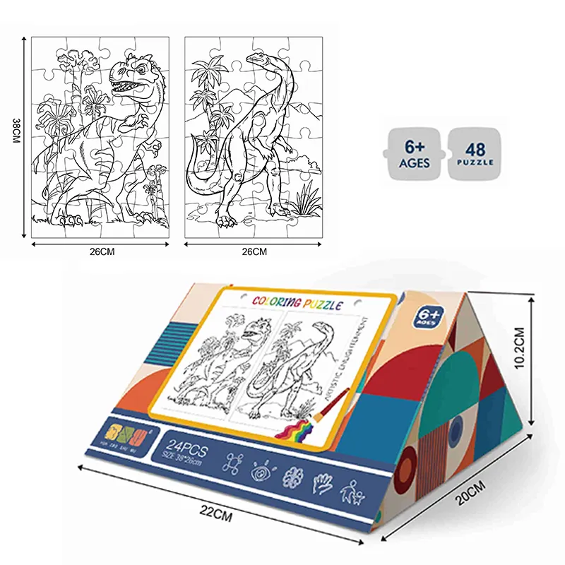Papel personalizado jigsaw desenho brinquedo miúdo colorir papel quebra-cabeça desenho brinquedos 2 em 1 quebra-cabeça e colorir kit