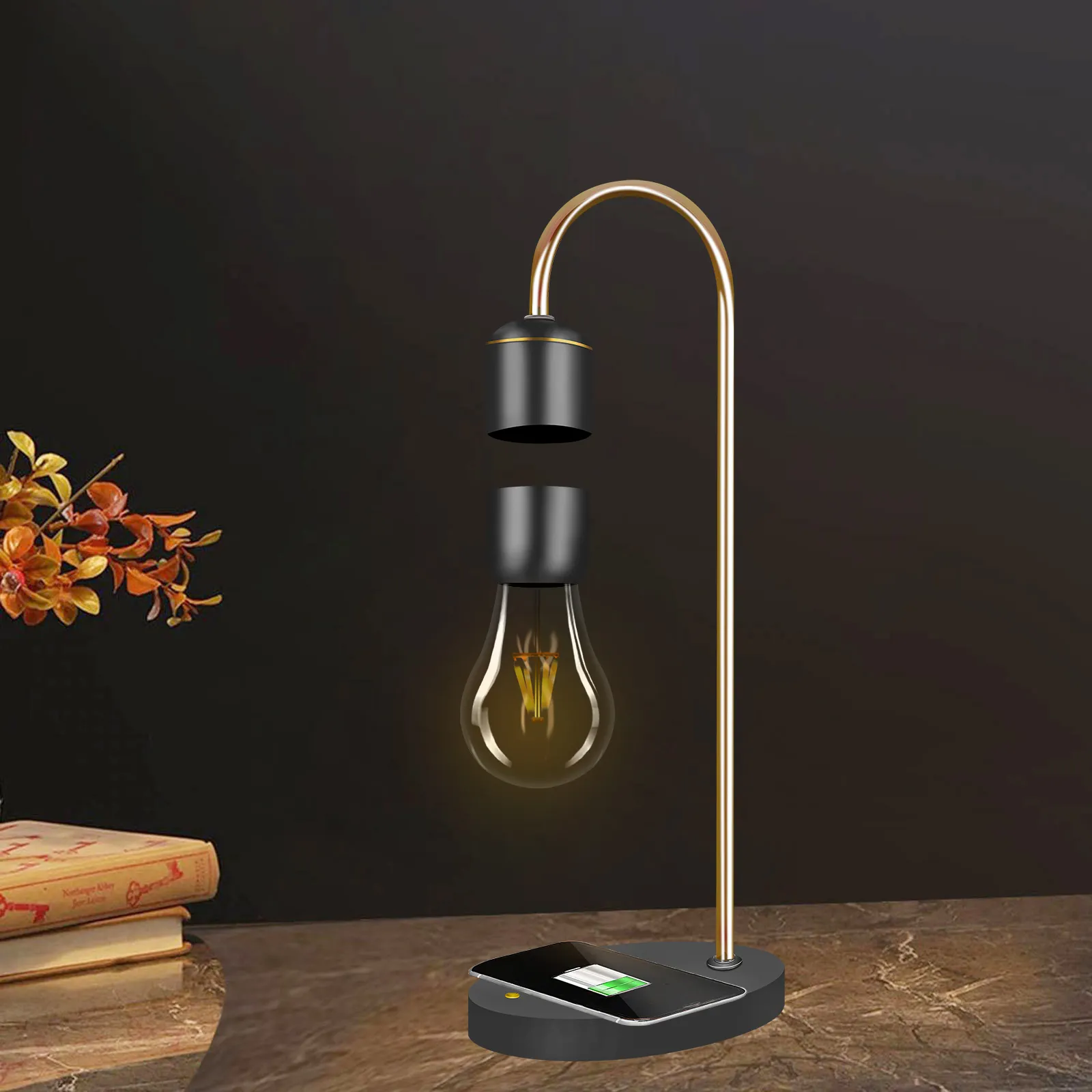 Chargeur Levitasi Bohlam Lampu LED Kayu Abs Magnetique Lampe En Levite Lampu Melayang dengan Charger Nirkabel