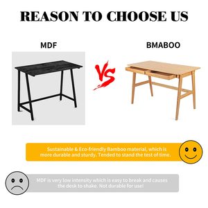 Escritorio de ordenador de bambú personalizado, mesa de oficina en casa con 2 cajones, muebles modernos, estación de trabajo de maquillaje de estudio simple - Product Image 4