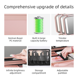 专业双层化妆盒带发光二极管灯低价黄金化妆盒带镜子 - Product Image 2