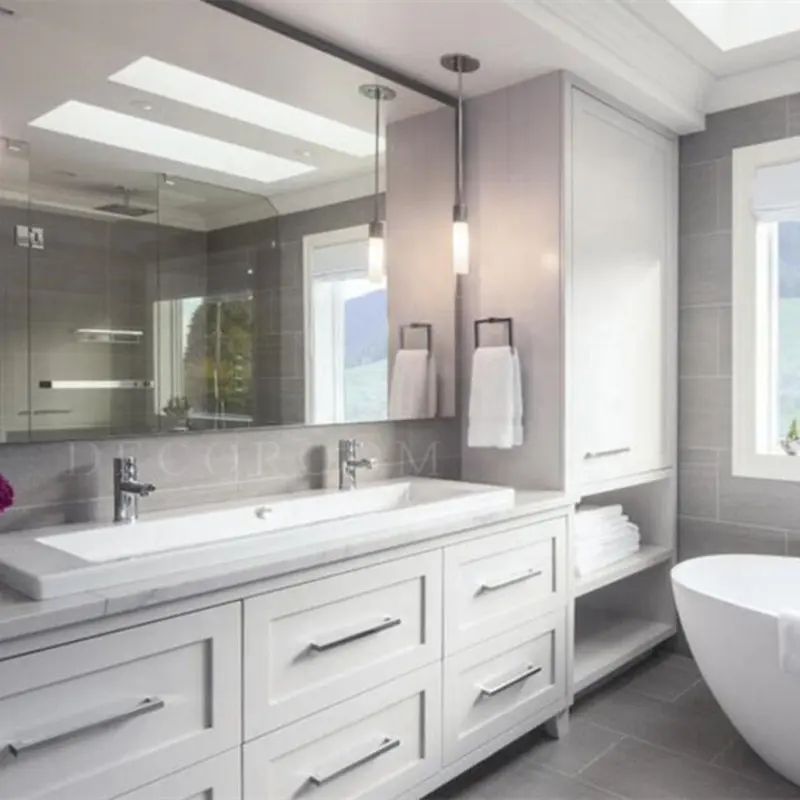 Phòng tắm hiện đại Bộ đồ nội thất 60 inch chất lượng cao Nhà cung cấp phòng tắm Vanity gương rắn gỗ tủ phòng tắm với bồn rửa đôi