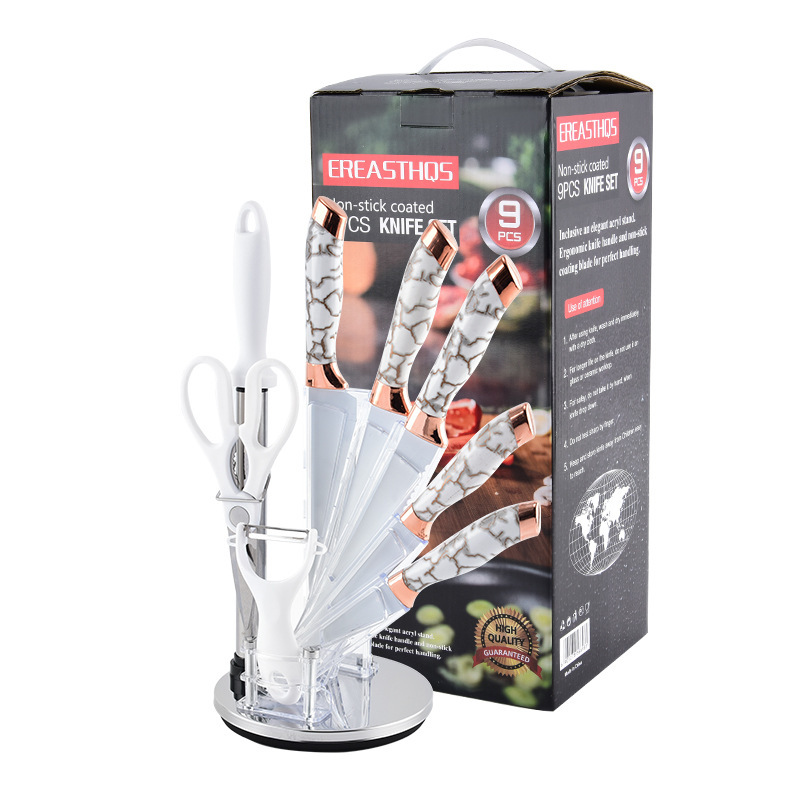 Bloque de cuchillos giratorio de 9 piezas - Cuchillo de chef Platinum