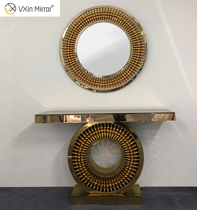 Hot Sale 1000 pcs WXF-039 Golden Brown Luxury Console Table with mirror mirror console table