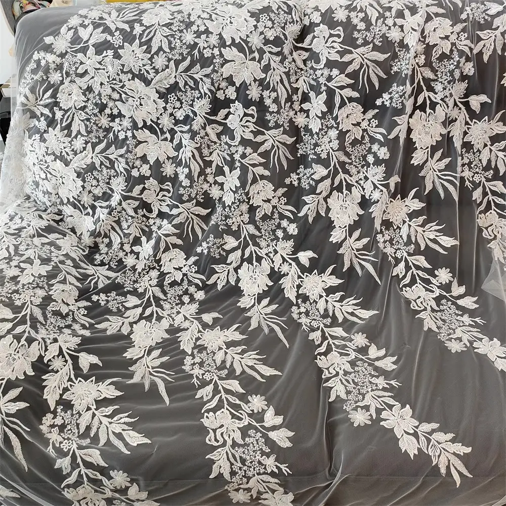 लक्जरी बेडेड फीता फूल कपड़े के लिए पोशाक के लिए सुंदर कपड़े