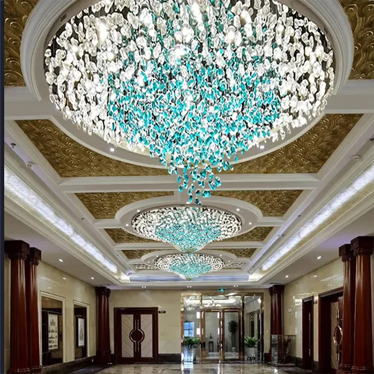 Kunden spezifisches großes Luxus projekt Indoor Hotel Lobby Villa Ausstellung Restaurant Dekoration Stein Anhänger Dekor Kronleuchter