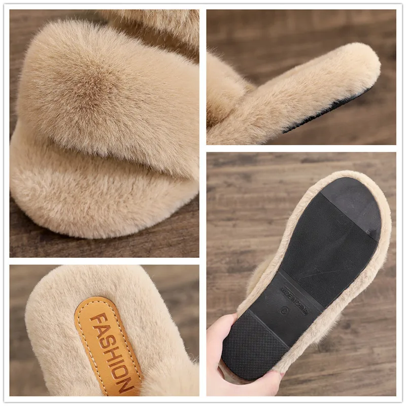 Two Woolly Slippers Woman Winter Warm Flat House Shoes Girls Cotton Shoes