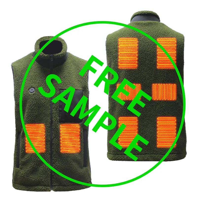 Men's Green Hunting Electric USB Smart Power Bank Waistcoat Rechargeable Fleece Heated Vest with Battery Pack for Pets