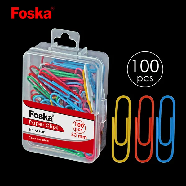 Foska 33mm coloré bureau trombone en plastique couleur trombones pour bureau