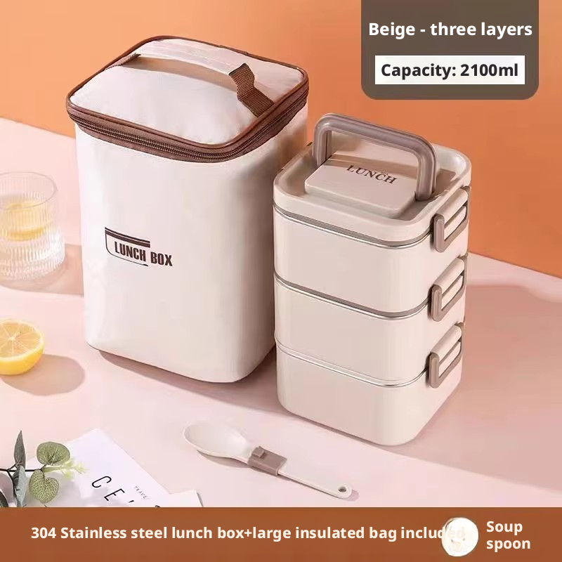 Sac thermique beige à trois couches ouvert carré beige