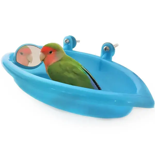 Mini plastik küçük Pet sıçan papağan oyuncak besleyiciler kafes banyo lavabosu ayna ile kuşlar için küvet Pet aksesuarları Bonka kuş oyuncaklar