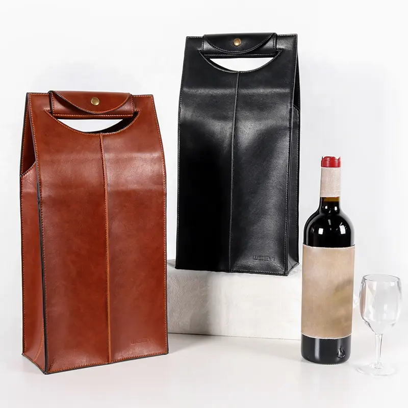 CHANGRONG Custom Brown leather 2 Bottle Wine Carrier bag