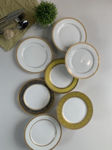 Unique Embossed Gold <strong>Rim</strong> Ceramic Dinner and Salad Plates Elegant Tableware for Home Restaurant and Party Occasions - Product Image 2