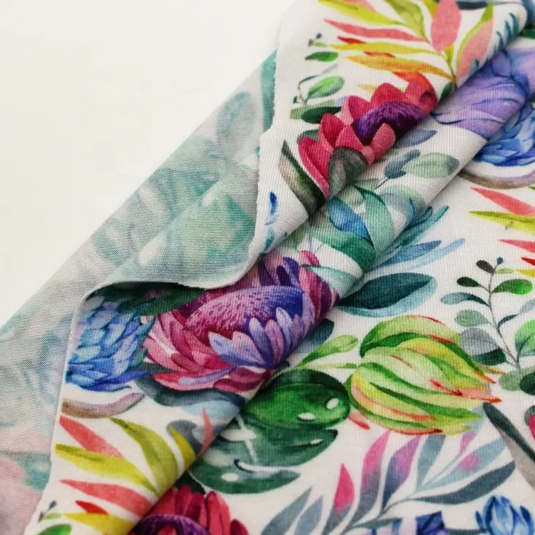 Conception personnalisée doux grand chrysanthème floral impression numérique bambou tissu tricot jersey vente en gros pour les vêtements